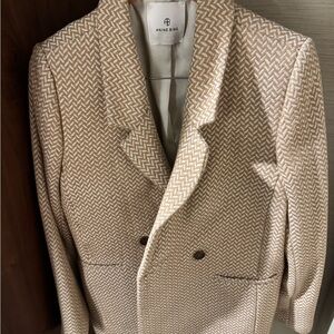 Anine Bing Fishbone Tan and Cream Herringbone Blazer